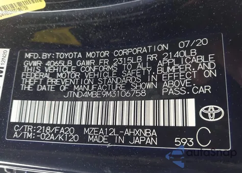 2021 Toyota Corolla Se Nightshade Edition from USA, damaged, VIN JTND4MBE9M3106758